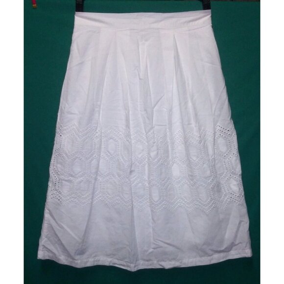 White skirt flare A-Line Cottagecore Boho eyelet lacy accents Modest gypsy - Picture 10 of 11